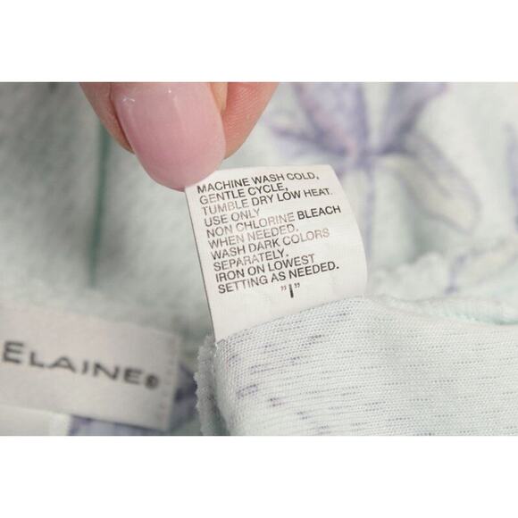 Miss Elaine Womens XL Nightgown Aqua Floral Pointelle Knit Nightgown Long Sleeve - Picture 7 of 8